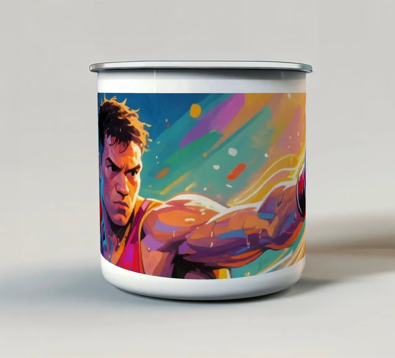 Pugile che colpisce un pugno tazza in smalto da Slash Shop