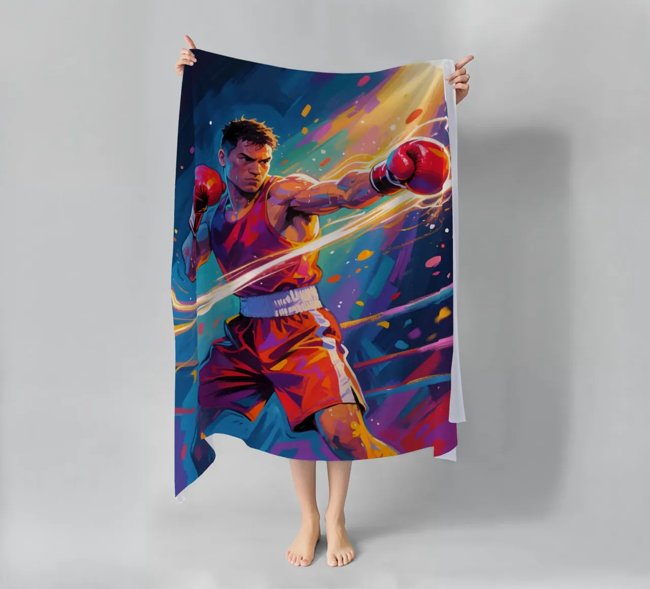 Pugile che colpisce un pugno telo mare da Slash Shop