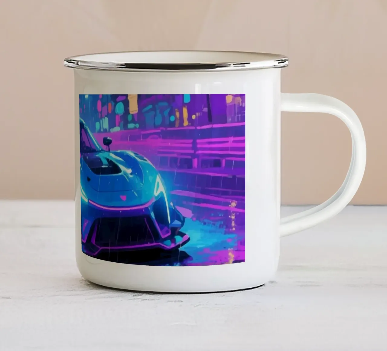 Pilota d'auto su un circuito cittadino notturno tazza in smalto da Slash Shop