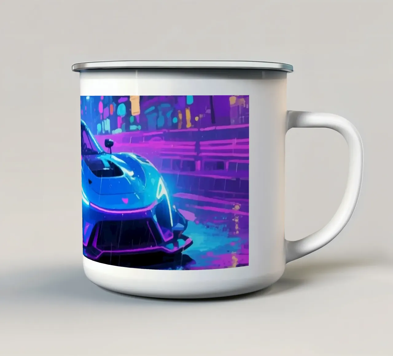 Pilota d'auto su un circuito cittadino notturno tazza in smalto da Slash Shop