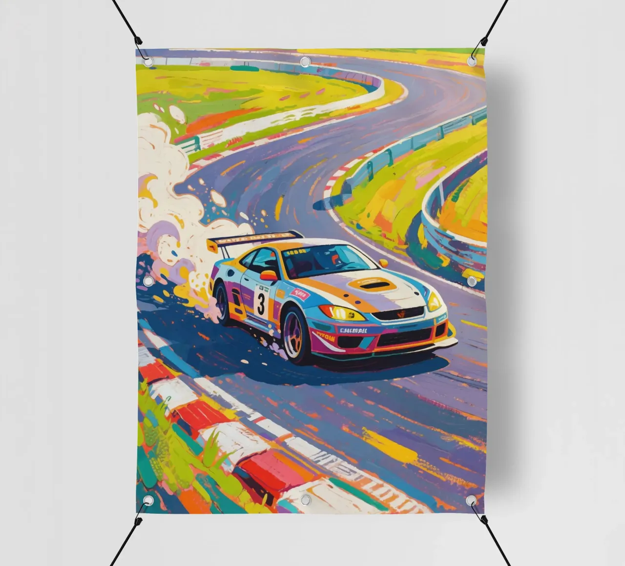 Auto da corsa in pista telo in pvc da Slash Shop