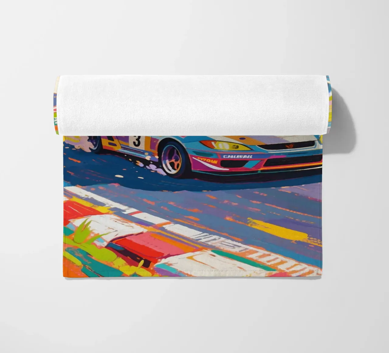 Auto da corsa in pista telo mare da Slash Shop