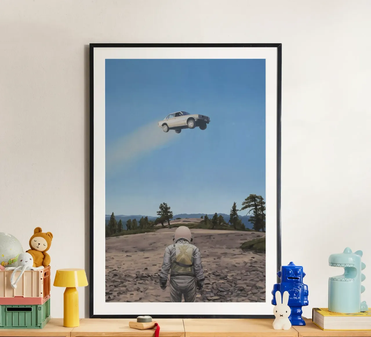 Salto dell'auto poster con telaio in alluminio da Scott Listfield