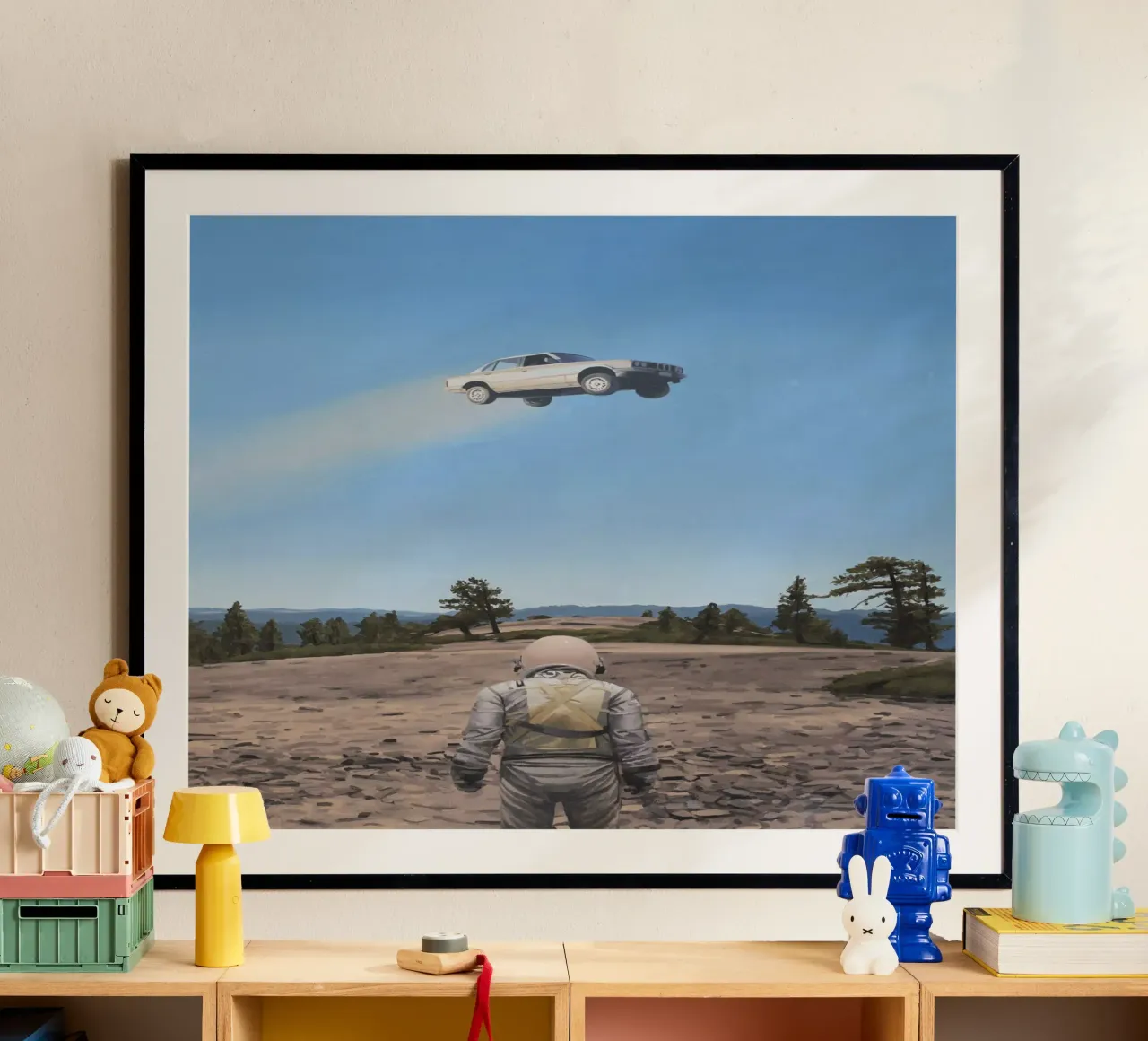 Salto dell'auto poster con telaio in alluminio da Scott Listfield