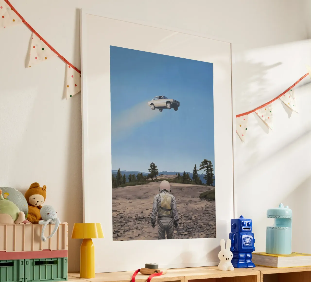 Salto dell'auto poster con telaio in alluminio da Scott Listfield