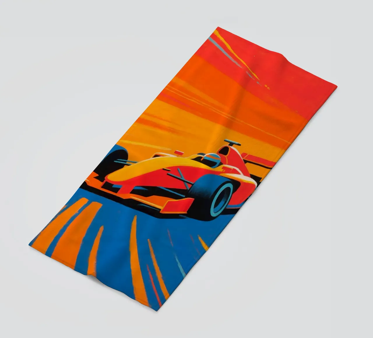 Auto di Formula in pista telo mare da Slash Shop