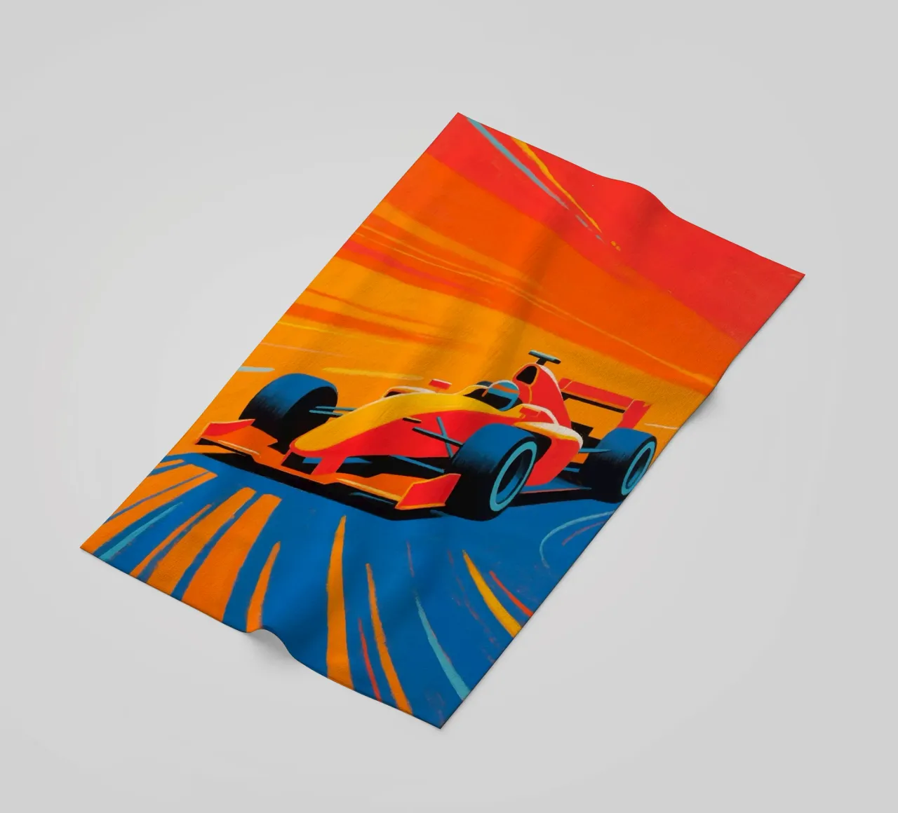 Auto di Formula in pista telo mare da Slash Shop