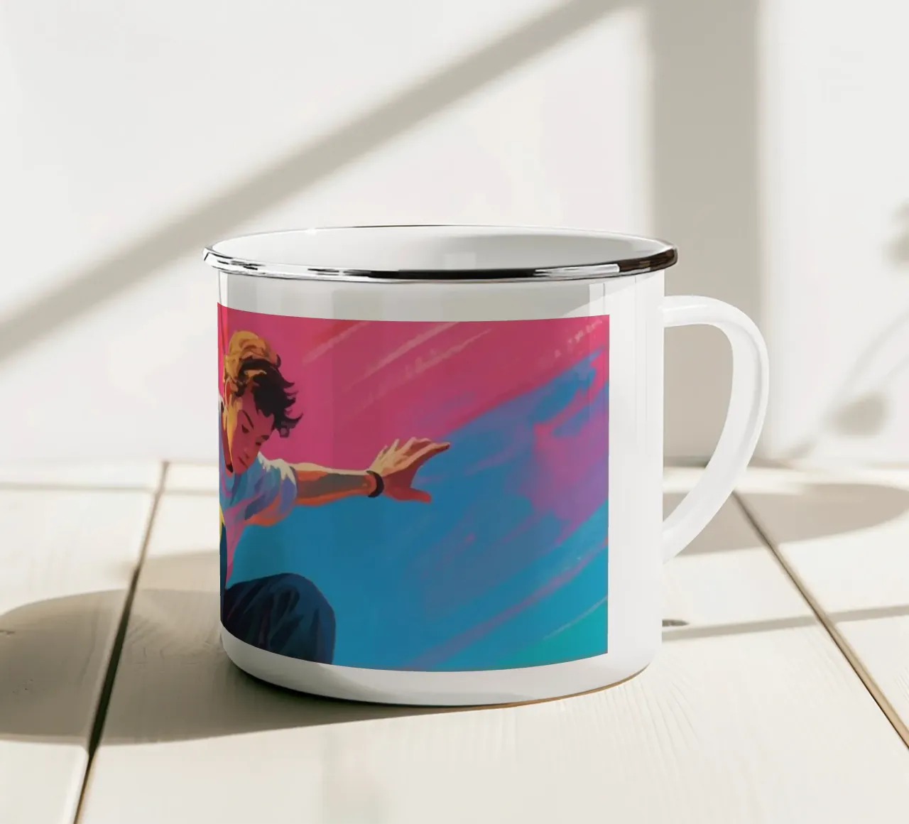 Skateboarder che fluttua nell'aria tazza in smalto da Slash Shop