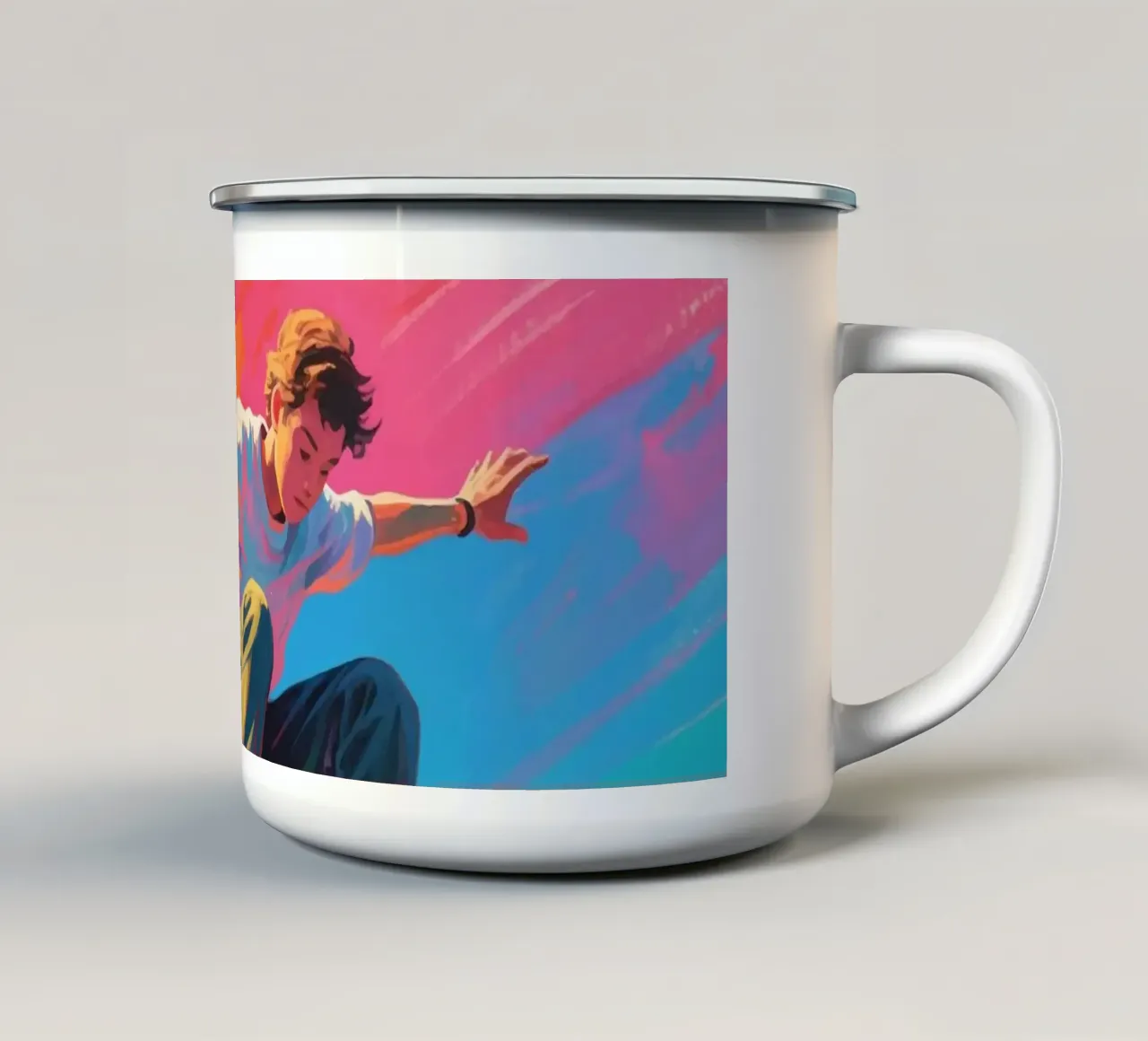 Skateboarder che fluttua nell'aria tazza in smalto da Slash Shop