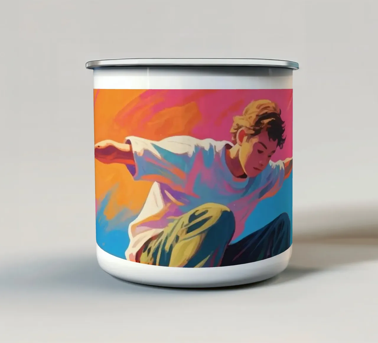 Skateboarder che fluttua nell'aria tazza in smalto da Slash Shop