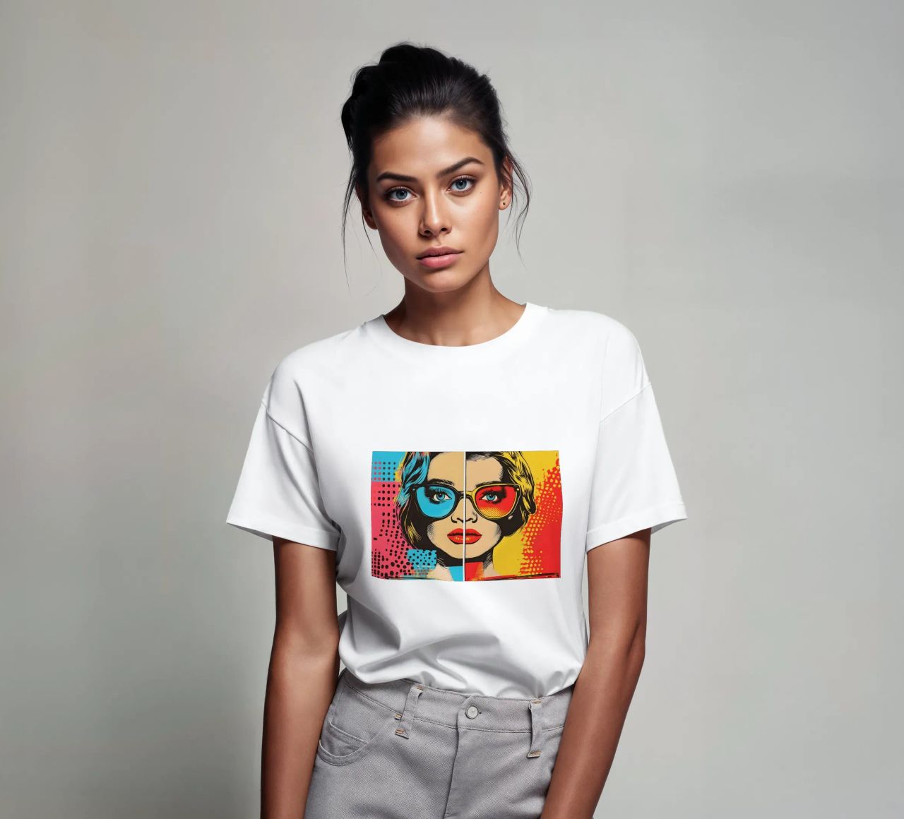 Retrato de mujer inspirado en el arte pop camiseta de M-Ulrich-Digital Art