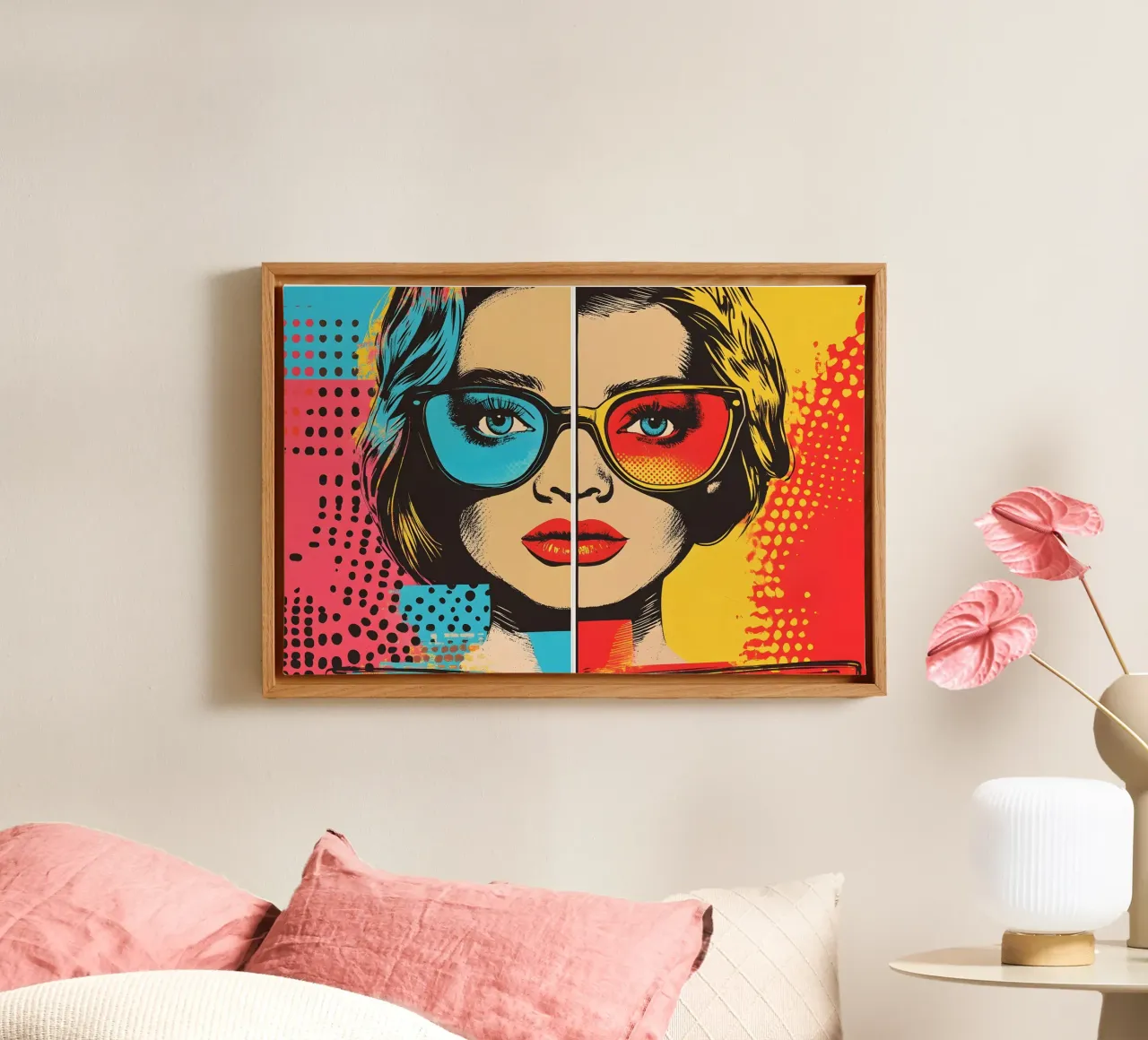 Ritratto di donna ispirato alla pop art tela con Cornice a cassetta da M-Ulrich-Digital Art