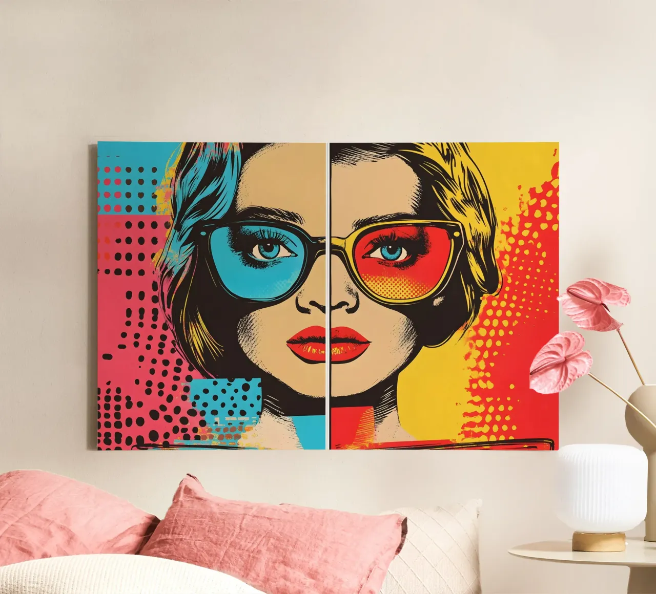 Ritratto di donna ispirato alla pop art tela con Cornice a cassetta da M-Ulrich-Digital Art