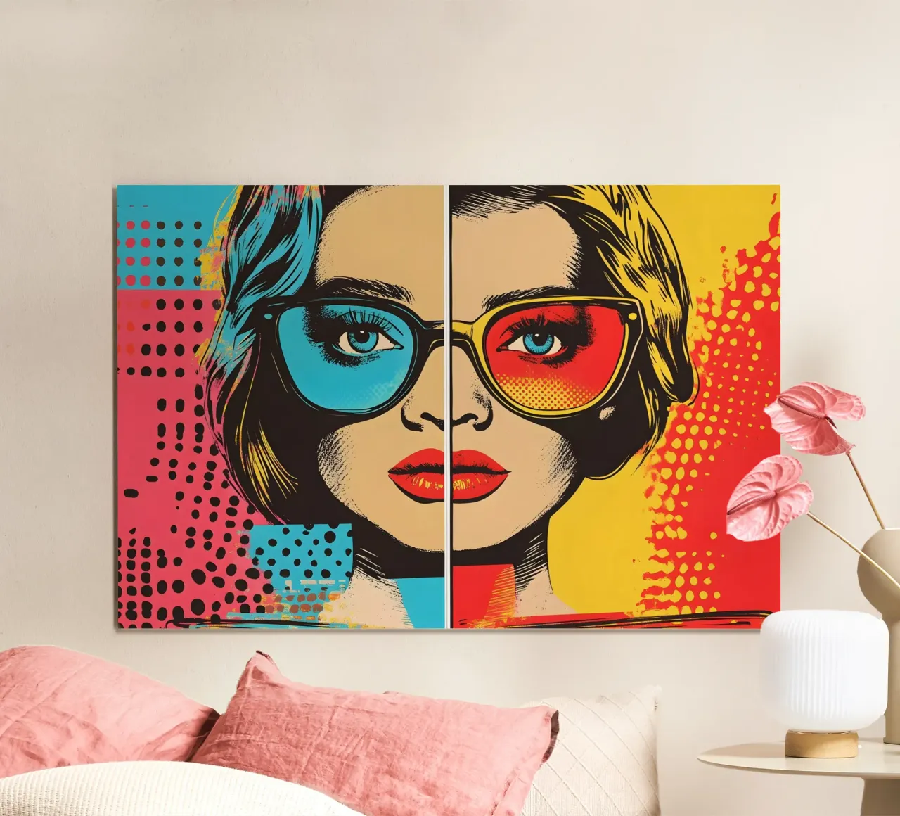 Pop art-inspired portrait of a woman poster with plastic frame by M-Ulrich-Digital Art
