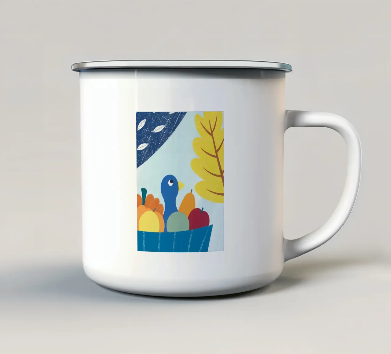 Uccello in cesto di frutta autunnale tazza in smalto da LOYAL SHOP