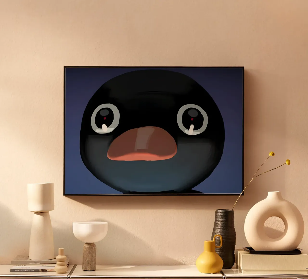 Pengu face meme plexiglass da Funny Frame Factory