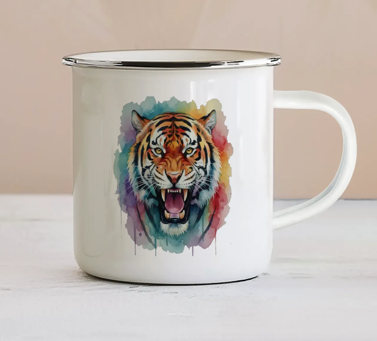 Tigre in acquerello tazza in smalto da Wild Life studio