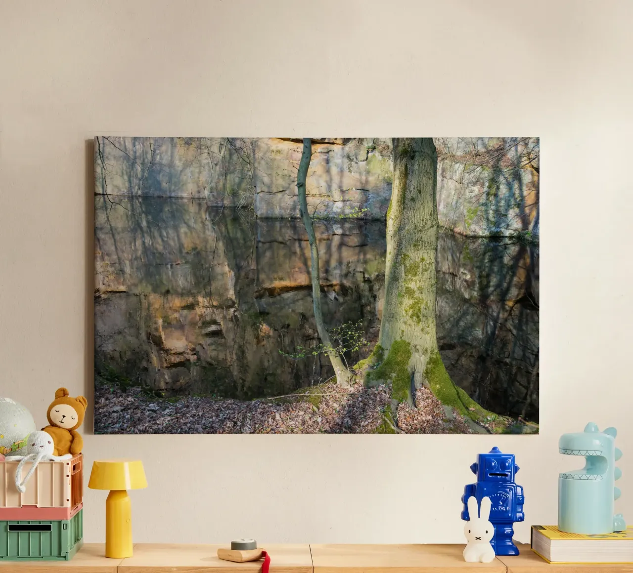 Tree and reflection of rocks in the water canvas by Heidemüllerin