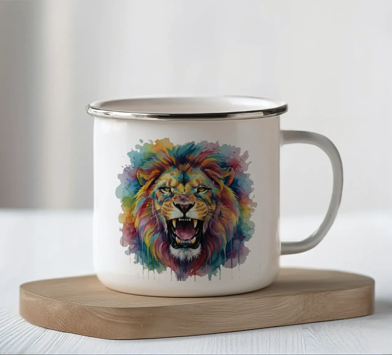 Leone ad acquerello tazza in smalto da Wild Life studio