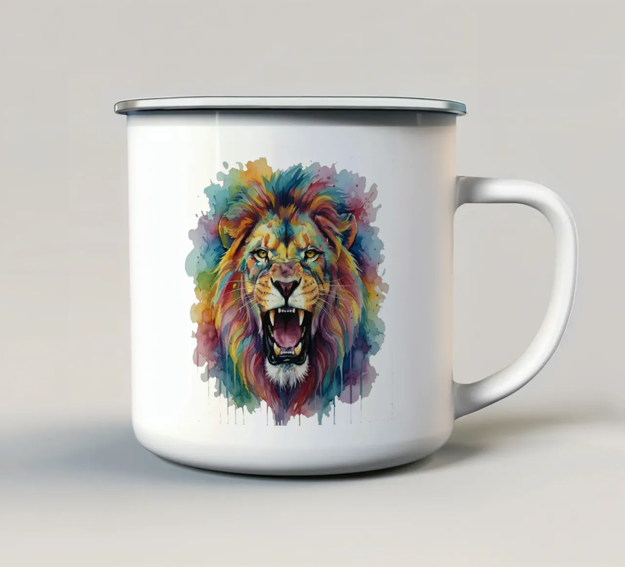 Leone ad acquerello tazza in smalto da Wild Life studio