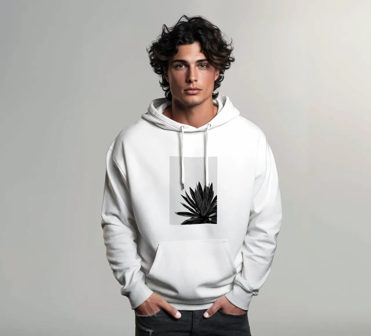 Cactus Agave bianco e nero felpa con cappuccio da Orara Studio