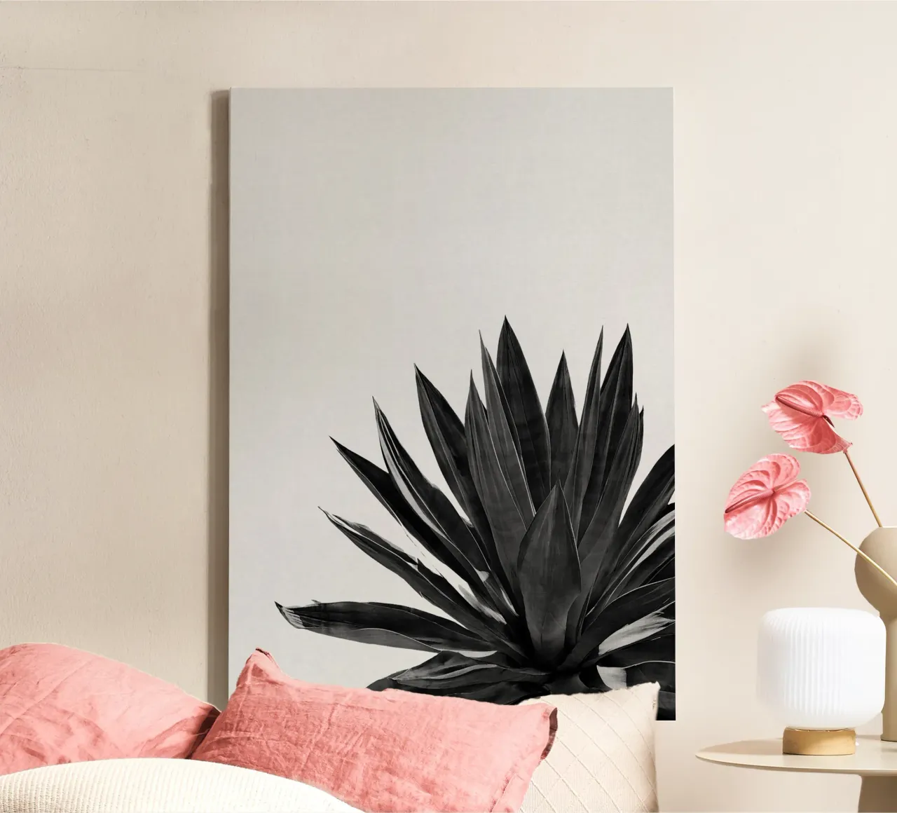 Agave Cactus Zwart & Wit canvas met Baklijst van Orara Studio