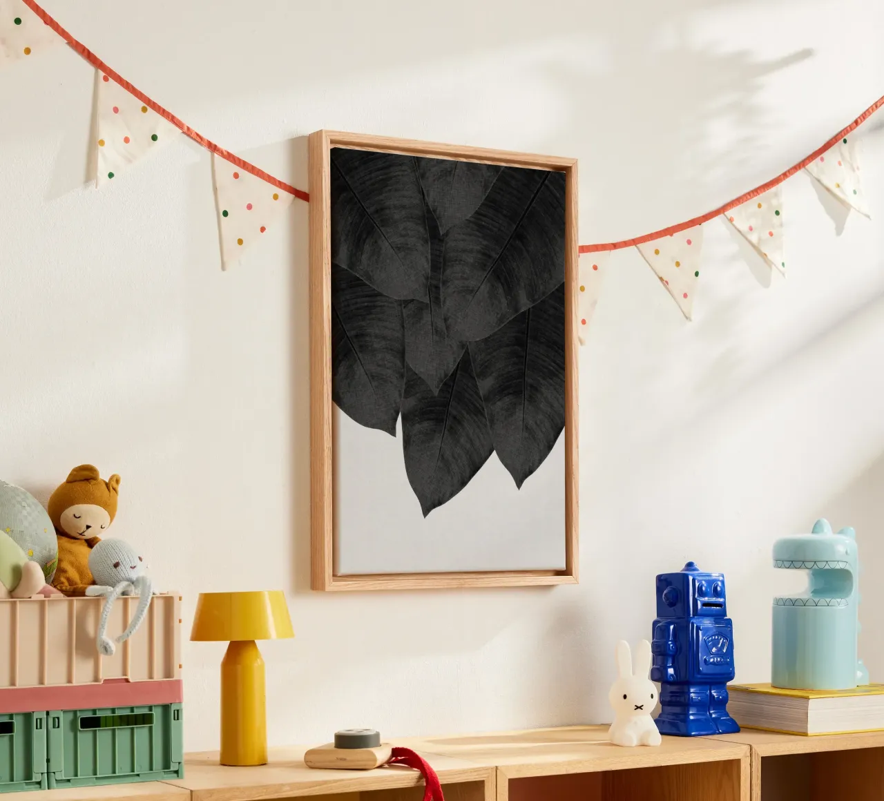 Foglia di banana in bianco e nero III tela con Cornice a cassetta da Orara Studio