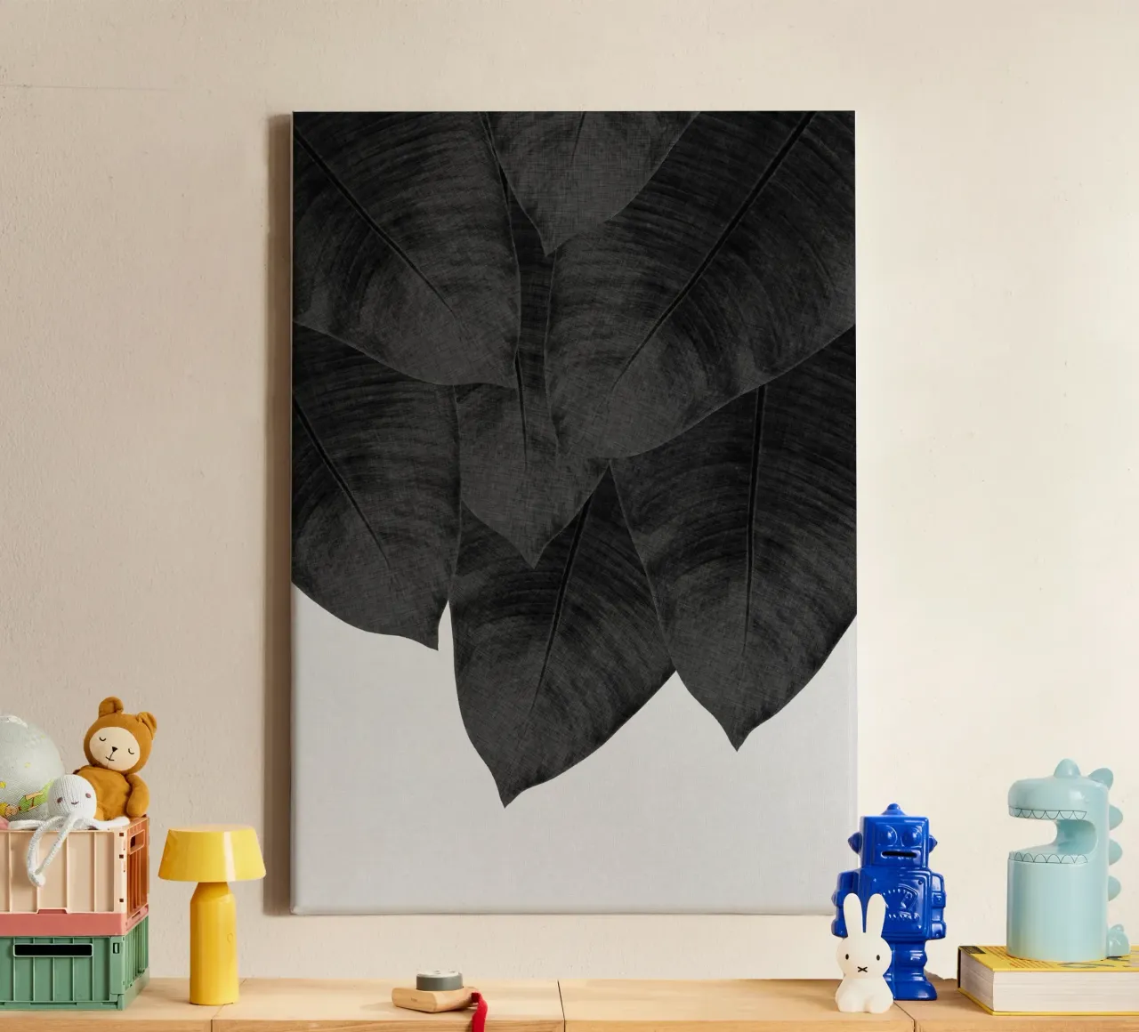 Foglia di banana in bianco e nero III tela con Cornice a cassetta da Orara Studio