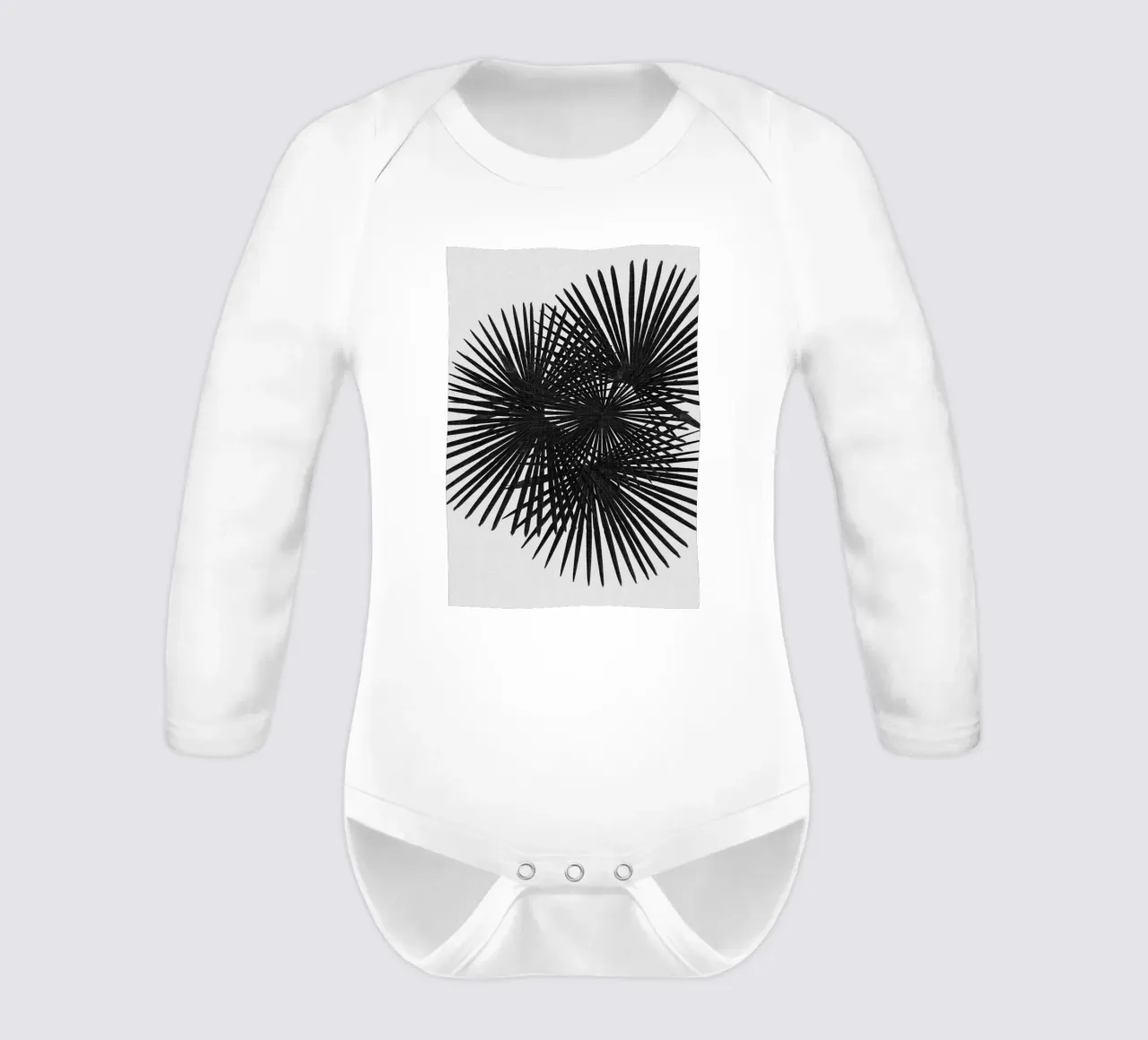 Fan Palm Black & White long-sleeve baby romper by Orara Studio