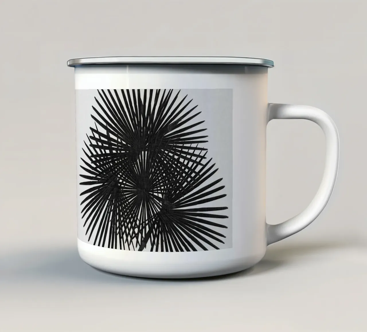 Ventaglio Palm in bianco e nero tazza in smalto da Orara Studio
