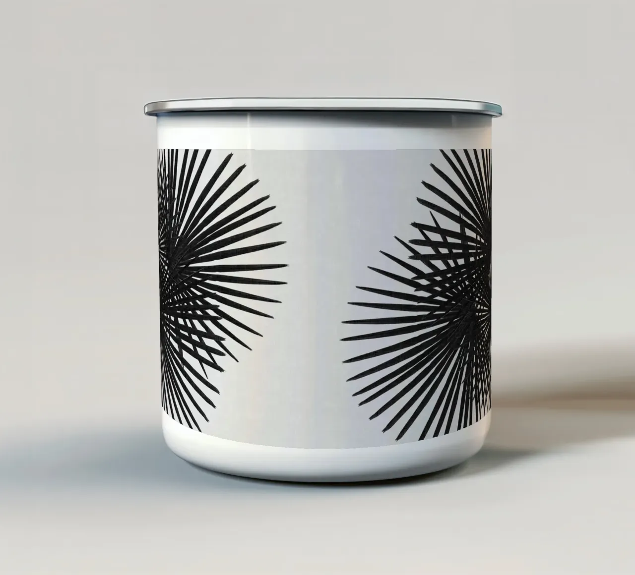 Ventaglio Palm in bianco e nero tazza in smalto da Orara Studio