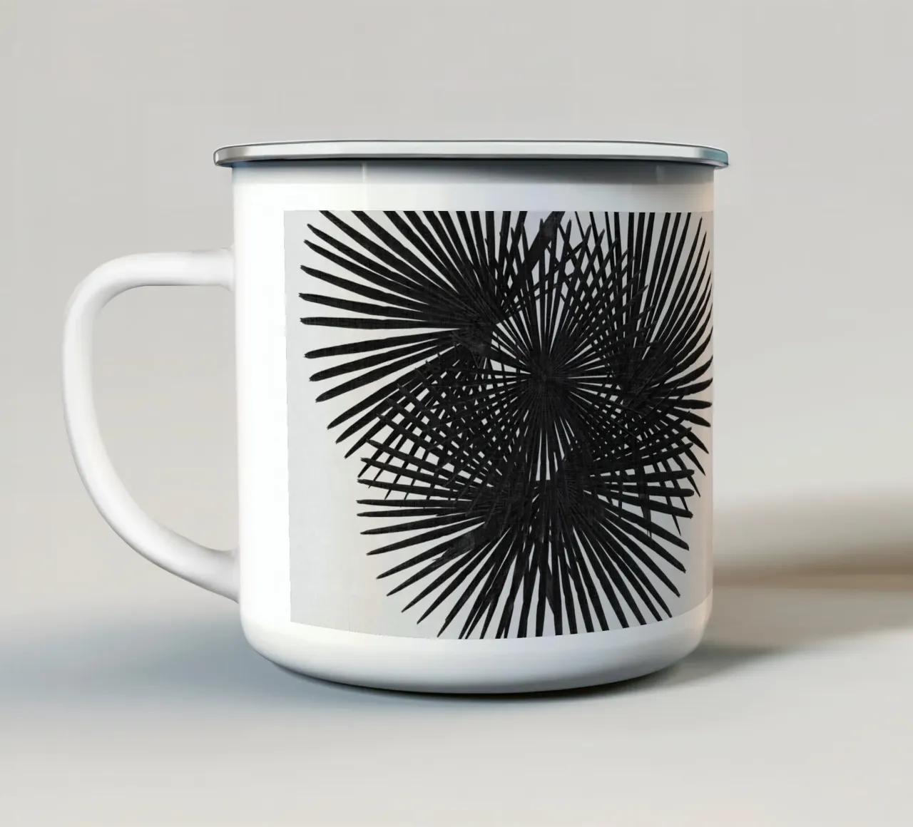 Ventaglio Palm in bianco e nero tazza in smalto da Orara Studio