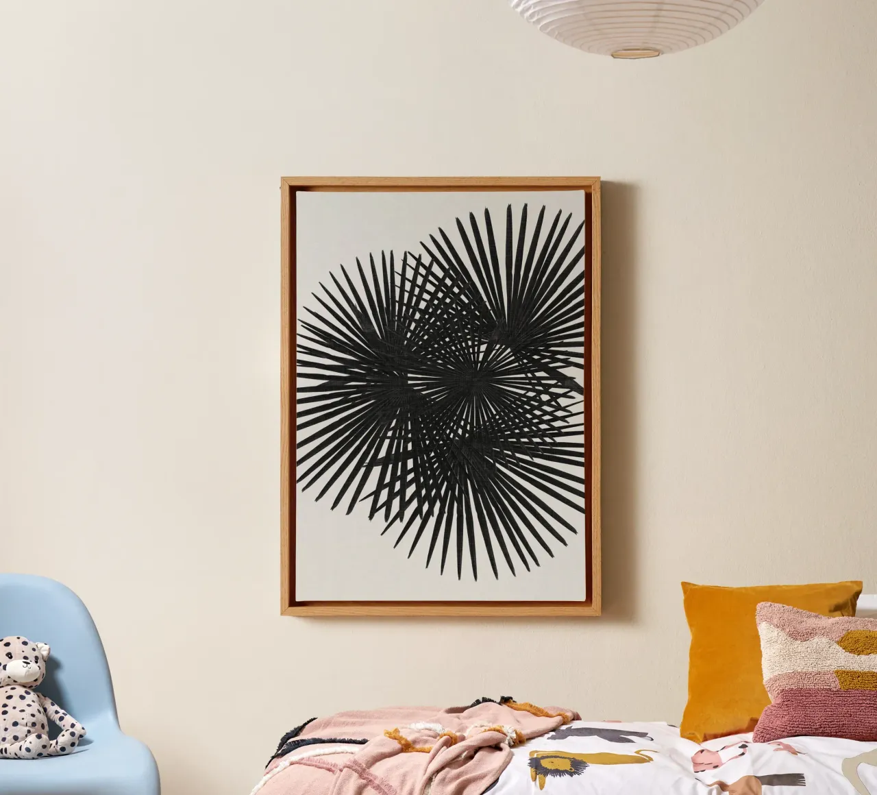 Ventaglio Palm in bianco e nero tela con Cornice a cassetta da Orara Studio