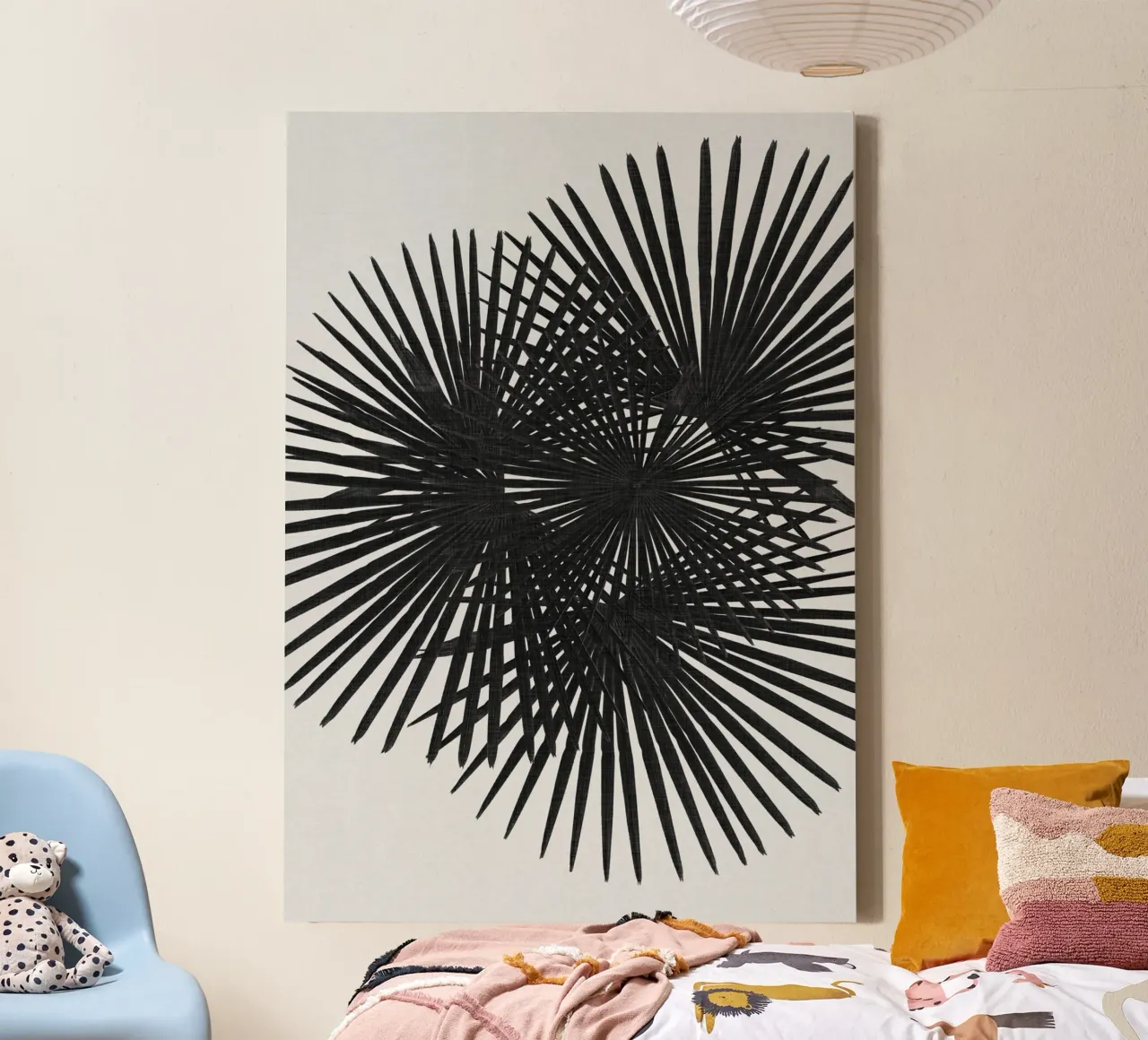 Ventaglio Palm in bianco e nero tela con Cornice a cassetta da Orara Studio