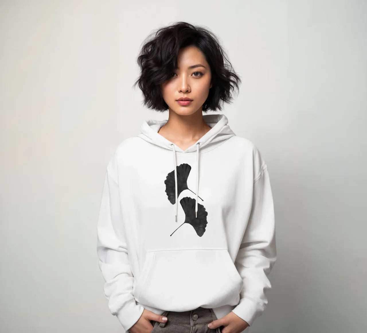 Foglia di ginkgo in bianco e nero II felpa con cappuccio da Orara Studio