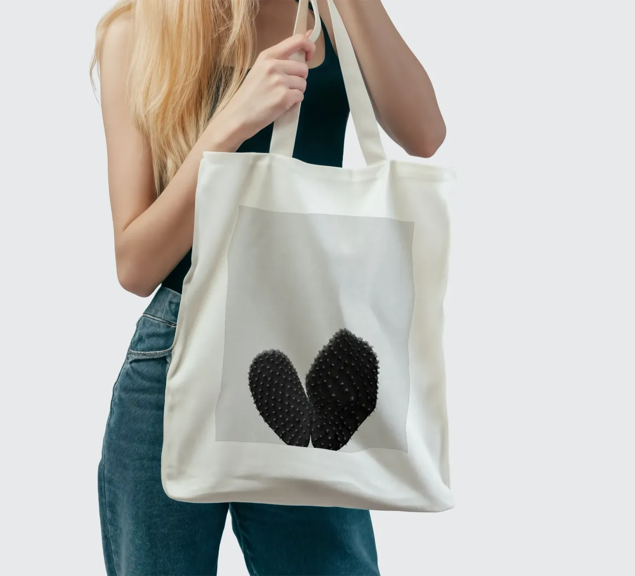 Cuore di cactus in bianco e nero borsa in juta da Orara Studio