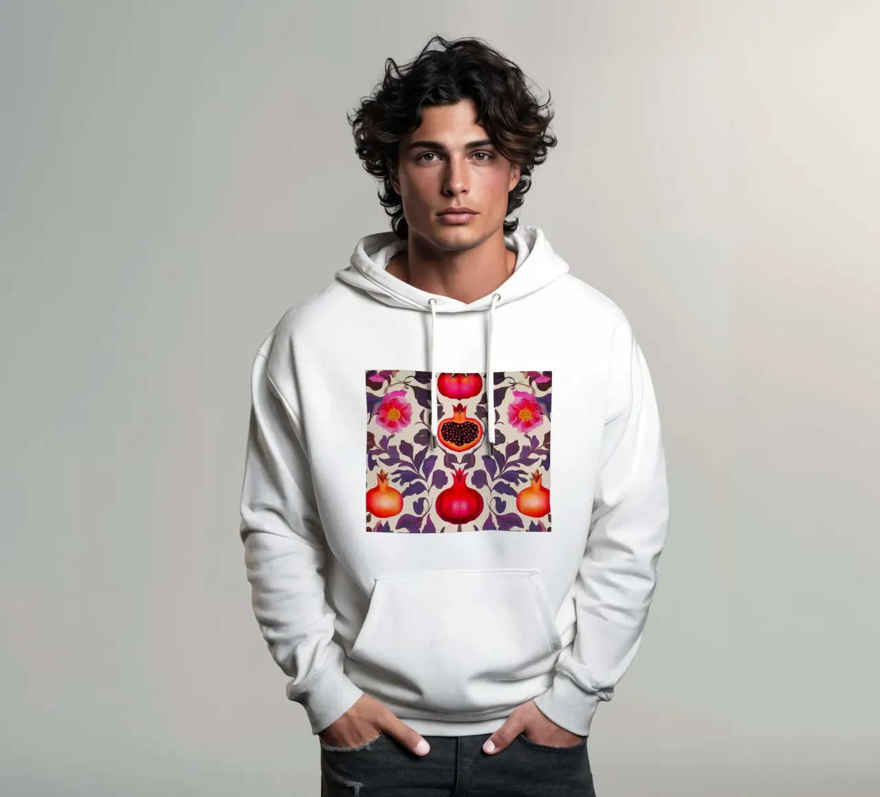 Arte della frutta con melograni felpa con cappuccio da Carinaprint