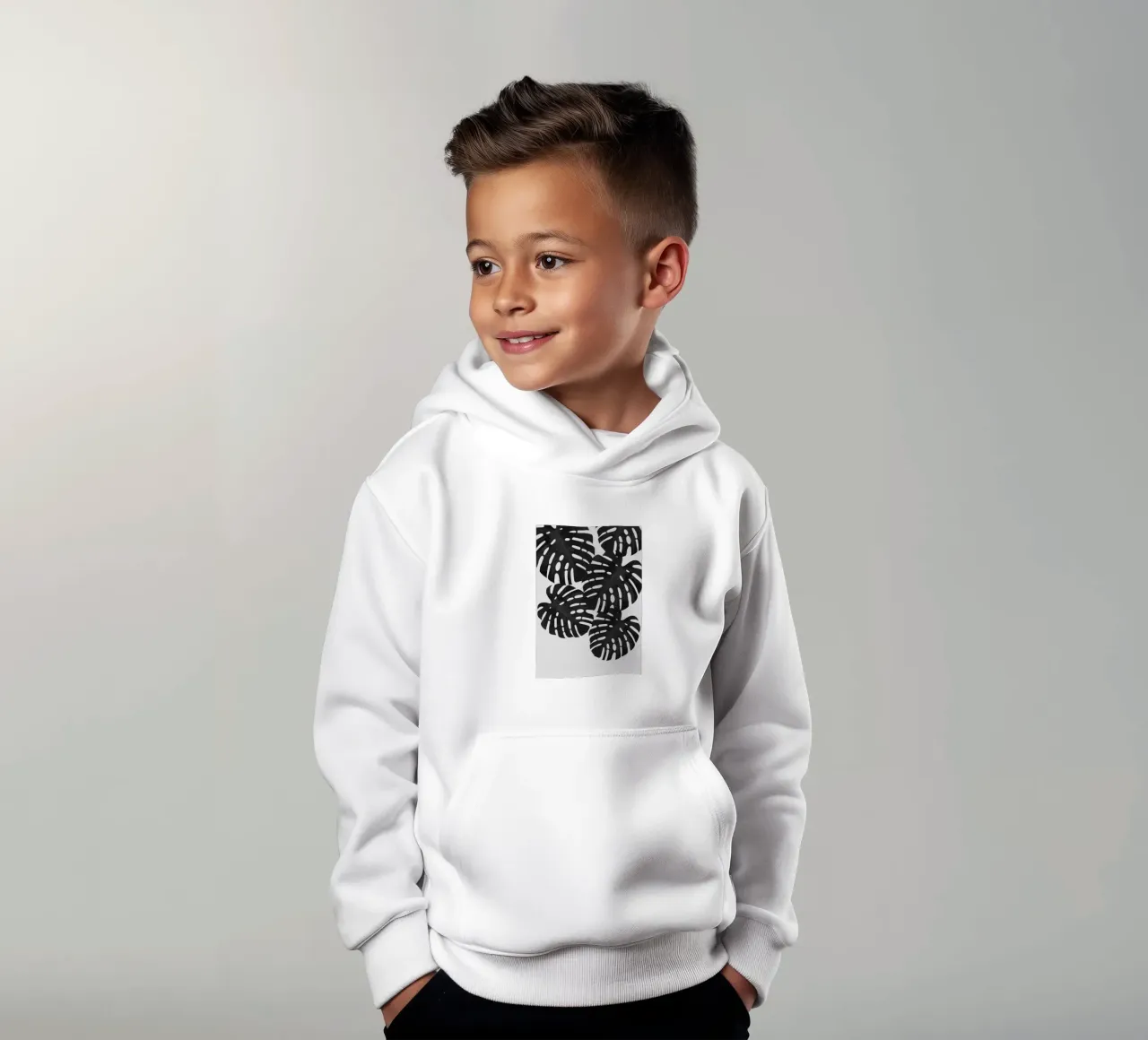Monstera Leaf Black & White I kids hoodie by Orara Studio