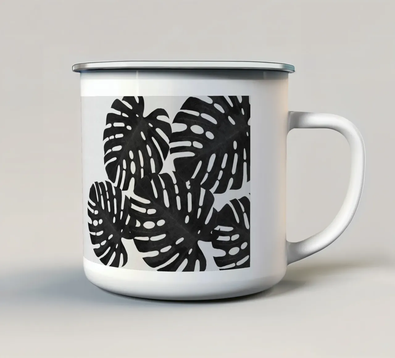 Monstera Foglia Bianco e Nero I tazza in smalto da Orara Studio