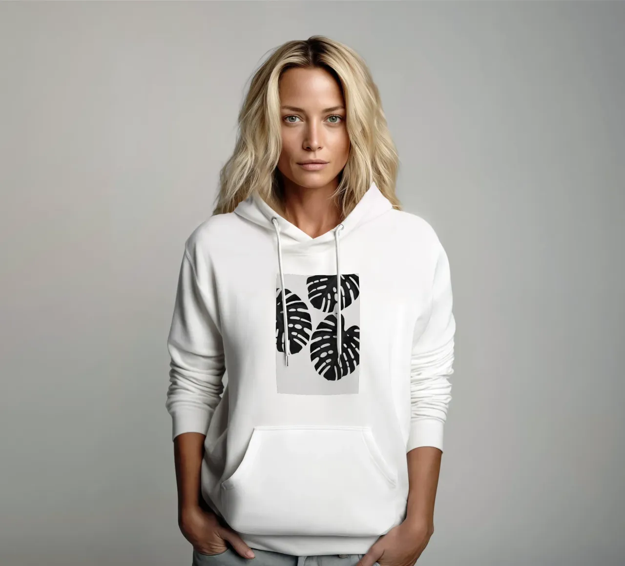 Monstera Foglia Bianco e Nero III felpa con cappuccio da Orara Studio