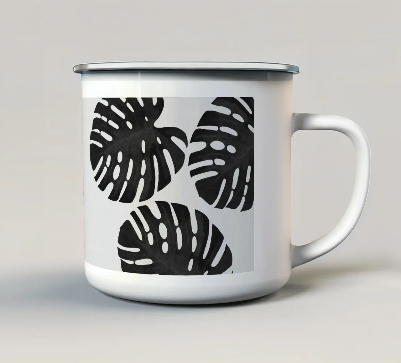 Monstera Foglia Bianco e Nero III tazza in smalto da Orara Studio