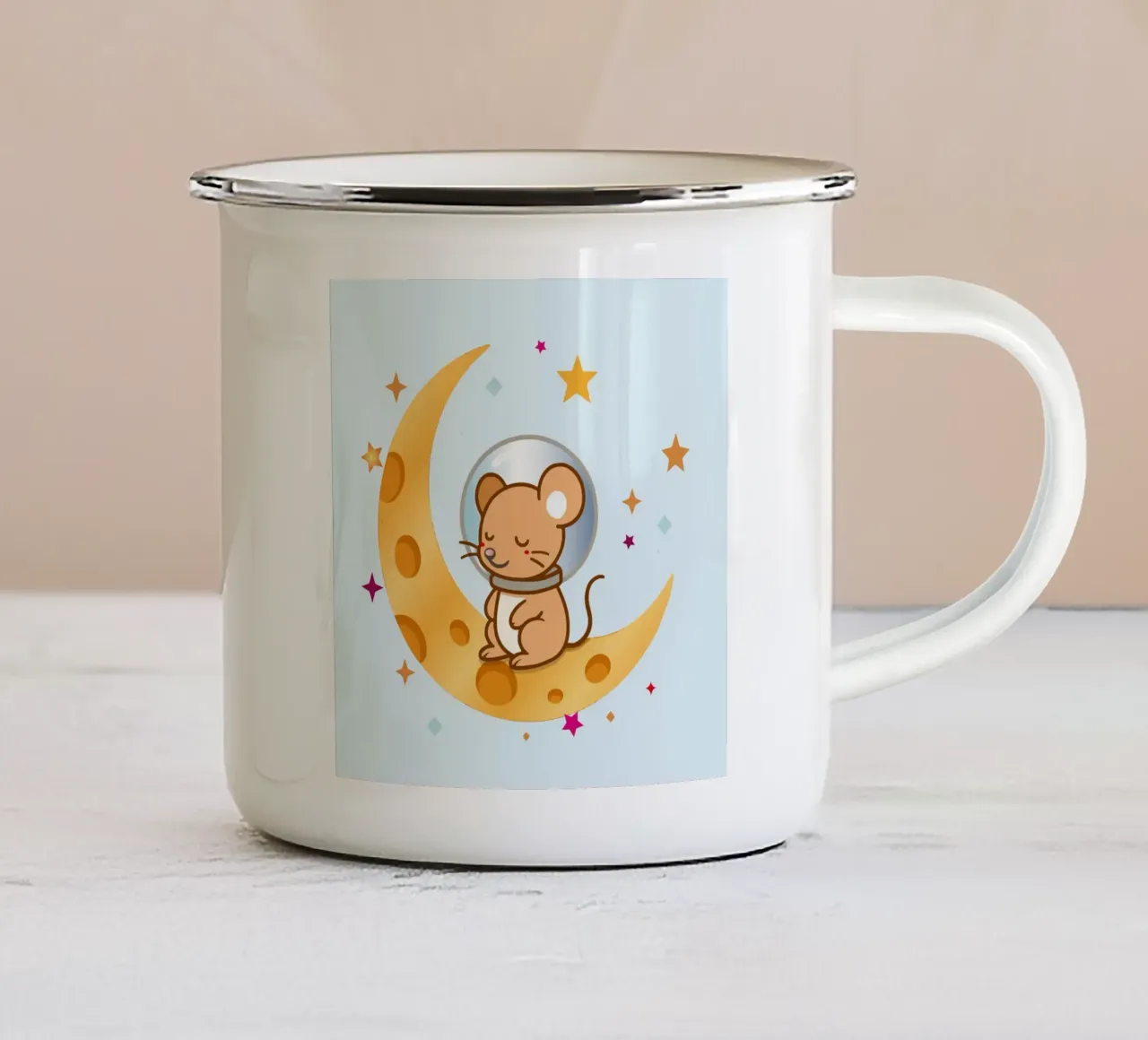 Topo astronauta addormentato sulla luna di formaggio tazza in smalto da NA/MO