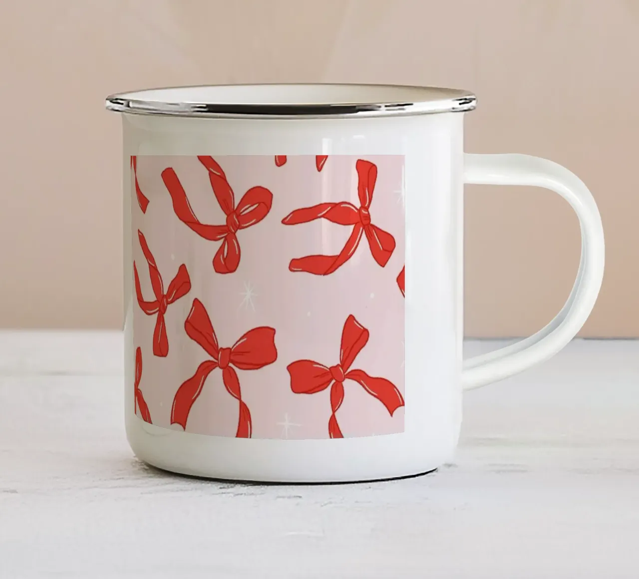 Festive Pink Ribbon Bow Pattern tazza in smalto da showmemars