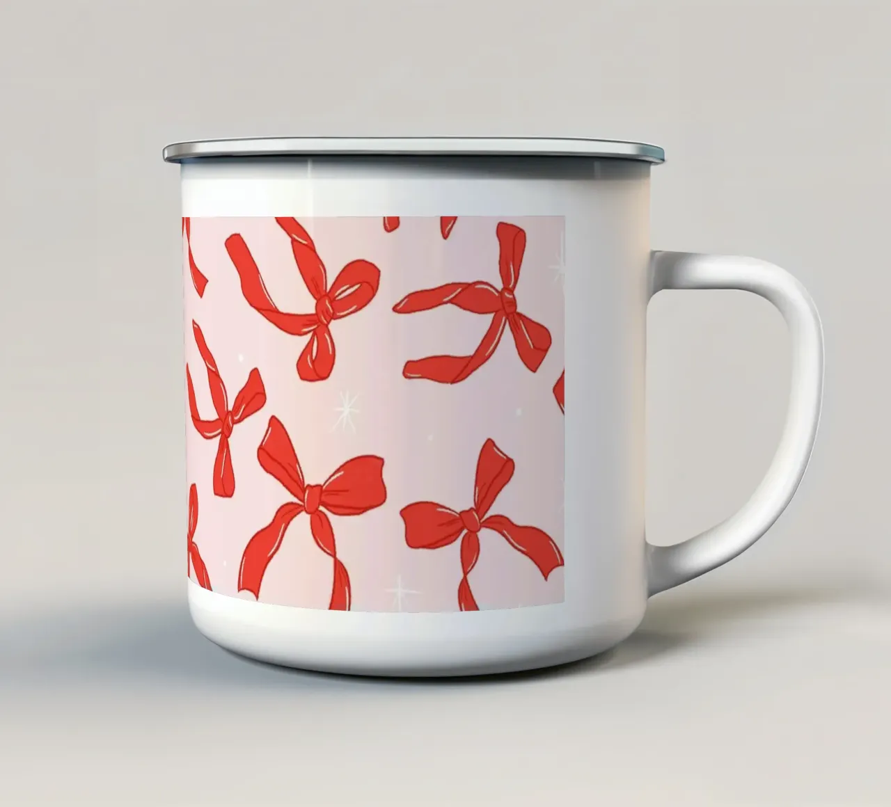 Festive Pink Ribbon Bow Pattern tazza in smalto da showmemars