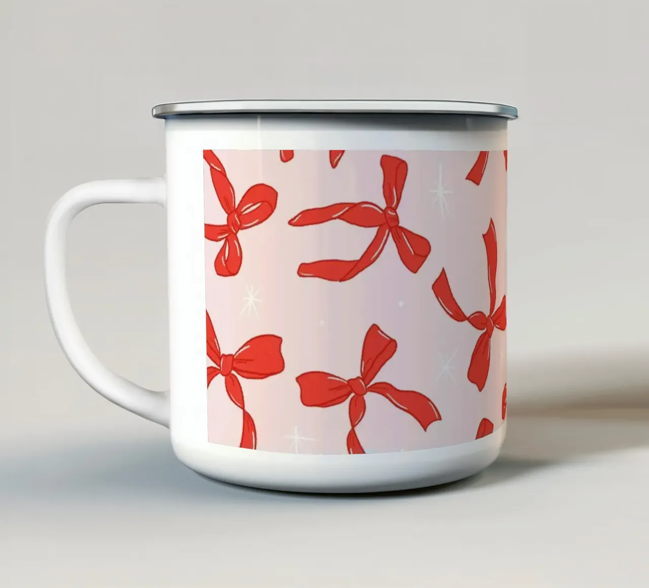 Festive Pink Ribbon Bow Pattern tazza in smalto da showmemars