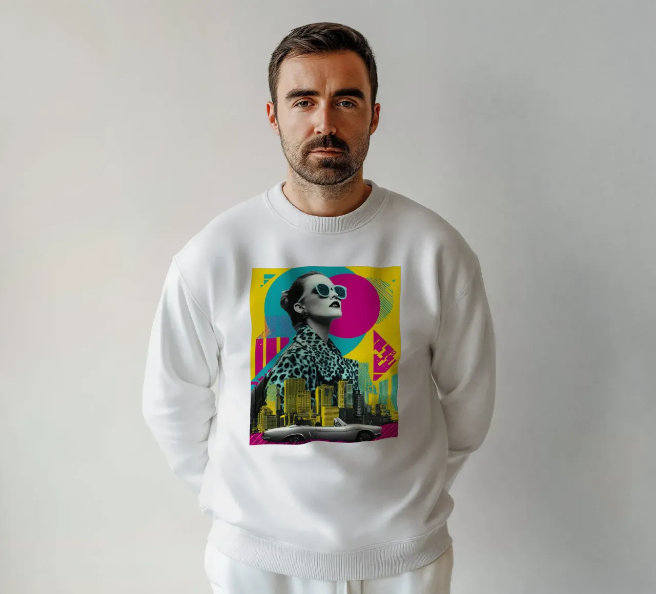 Scena di moda pop art di Neon Drive felpa da StudioVO