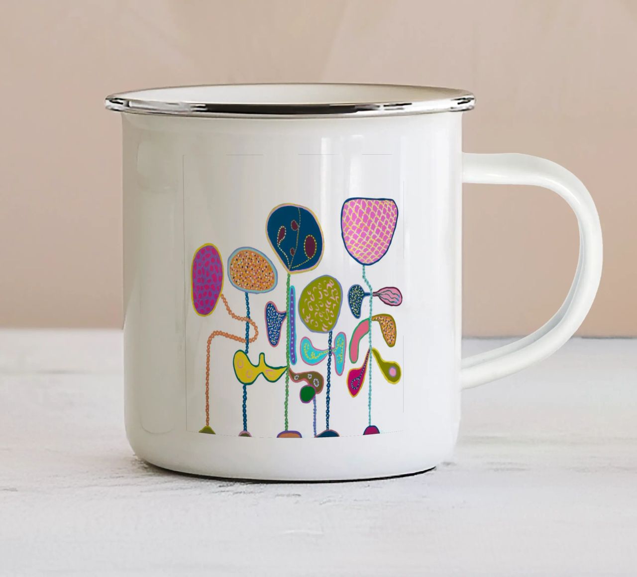 Bianco-blu tazza in smalto da Helen Joynson