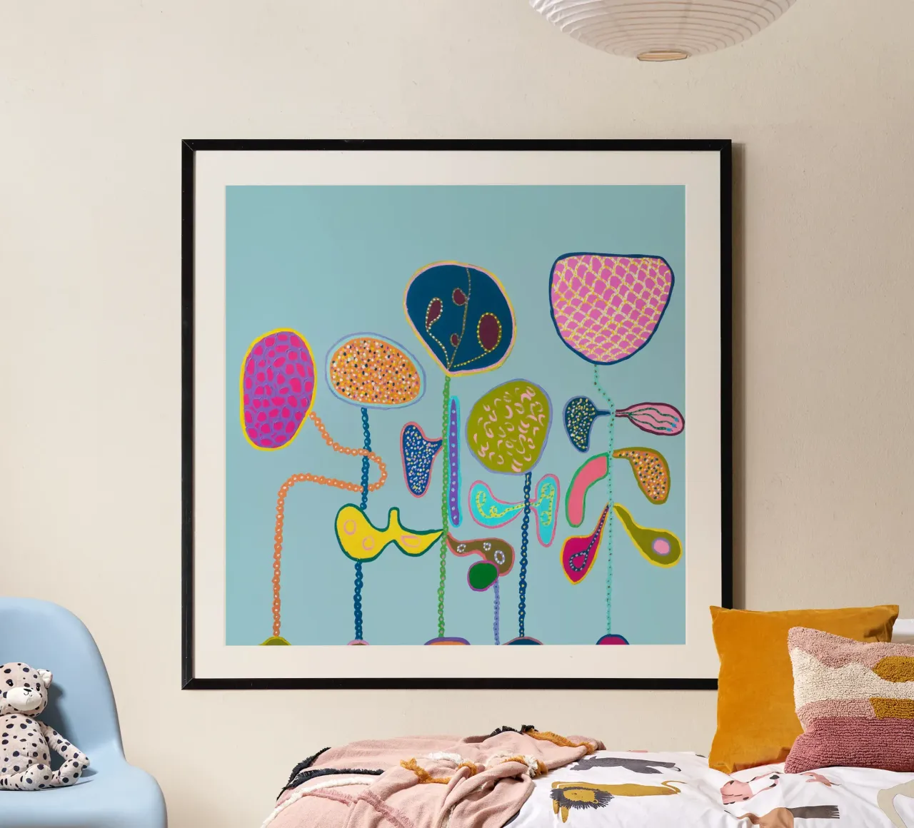 Bliss-Light Blue poster with wooden frame by Helen Joynson