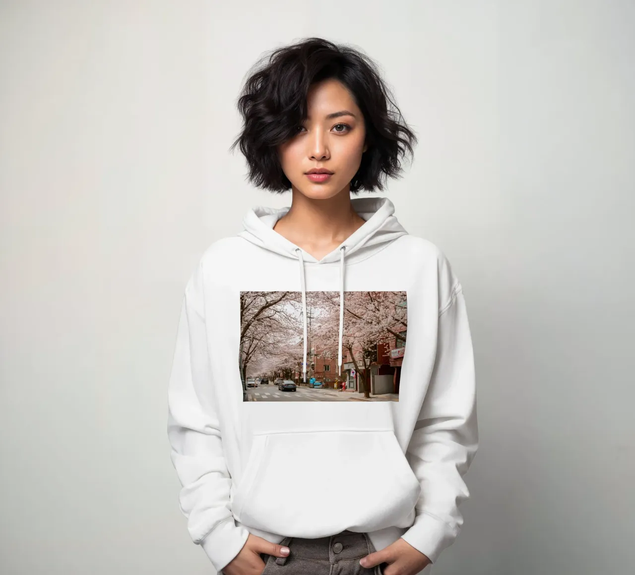 La strada dei ciliegi in fiore a Seul, Corea del Sud felpa con cappuccio da mbgraphx2