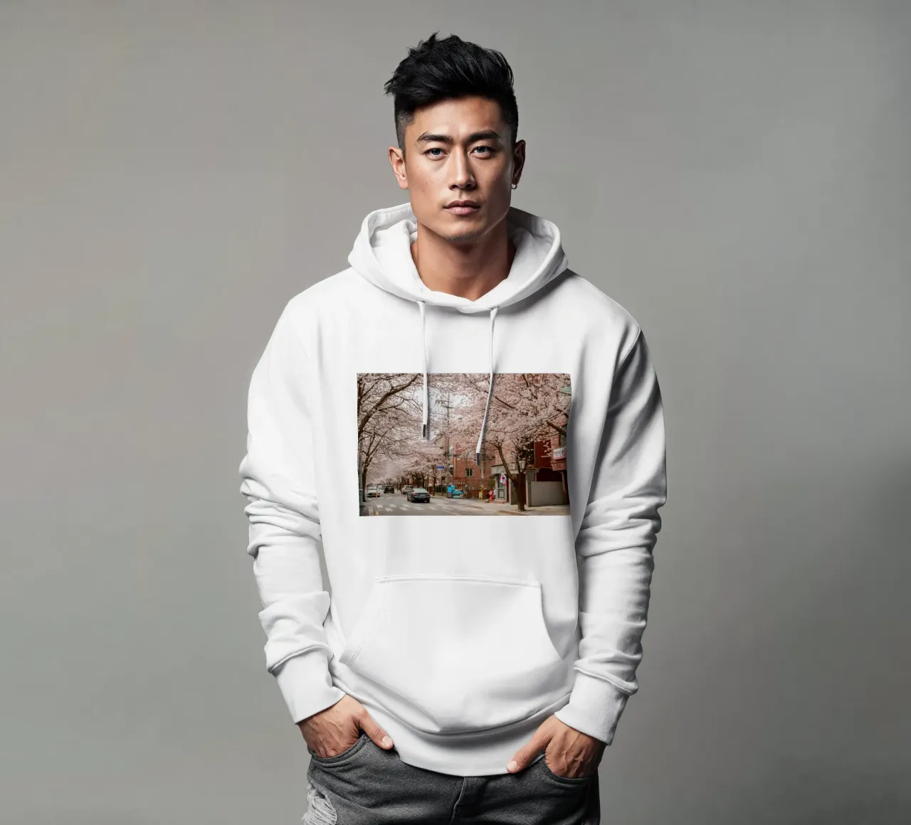 La strada dei ciliegi in fiore a Seul, Corea del Sud felpa con cappuccio da mbgraphx2